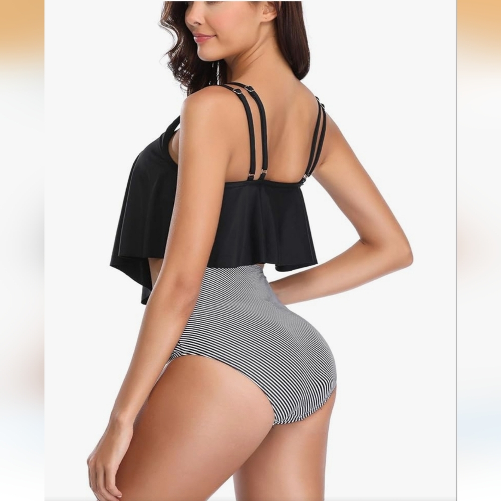 Elegant Black and White High Waist Bikini/ Swimsuit - Picture 5 of 14